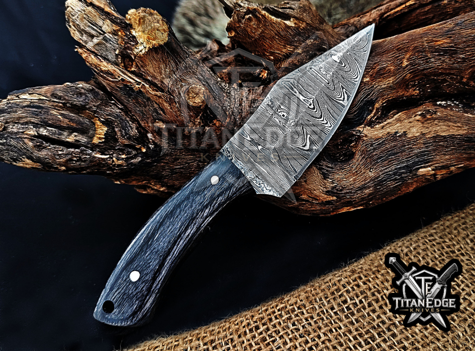 6.75" Handmade Damascus Steel Fixed Blade Knife with Leather Sheath