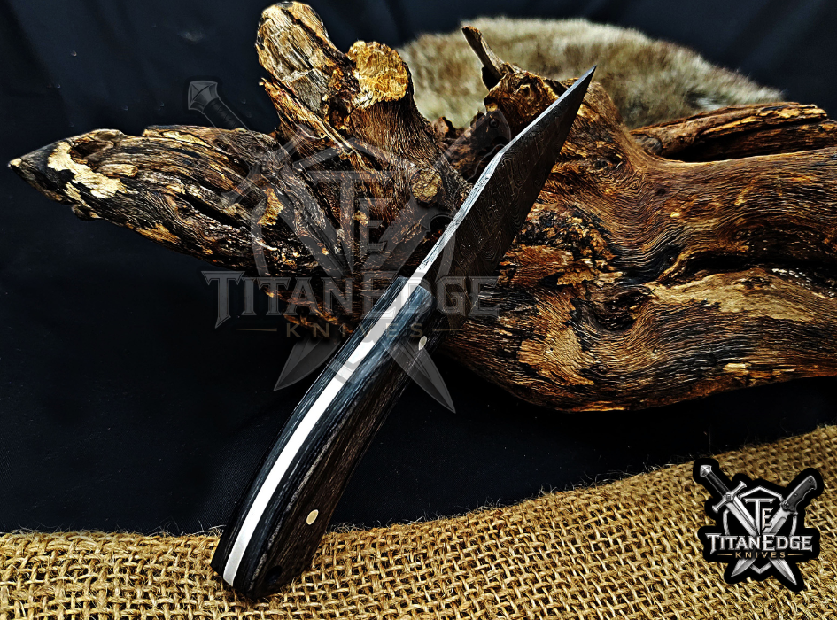 6.75" Handmade Damascus Steel Fixed Blade Knife with Leather Sheath