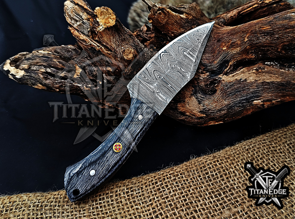 6.75" Handmade Damascus Steel Fixed Blade Knife with Leather Sheath