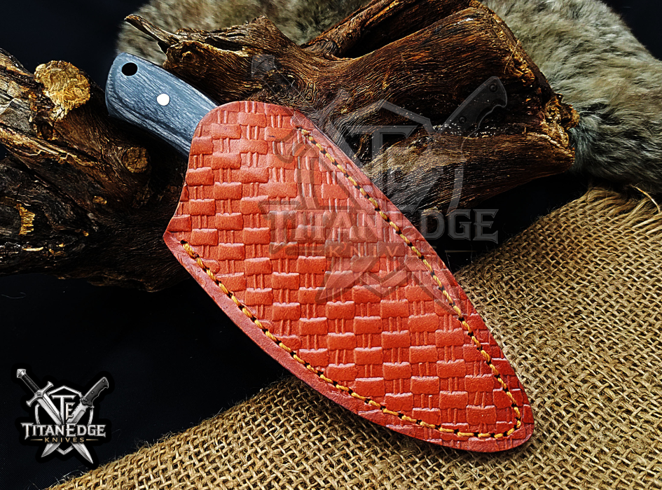 6.75" Handmade Damascus Steel Fixed Blade Knife with Leather Sheath