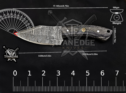 6.75" Handmade Damascus Steel Fixed Blade Knife with Leather Sheath