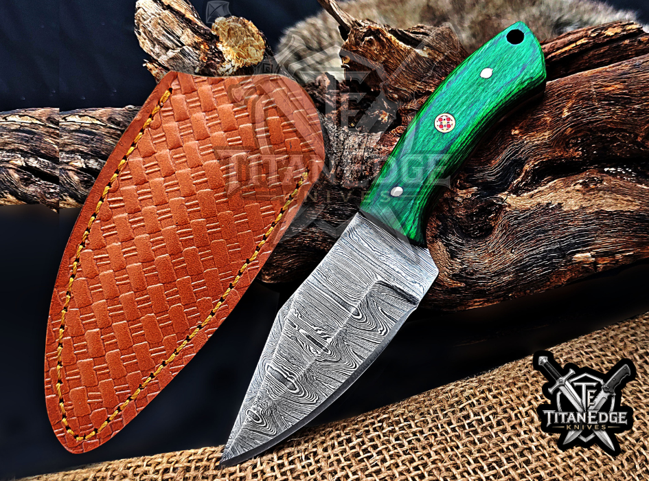 6.75" Handmade Damascus Steel Fixed Blade Knife with Leather Sheath