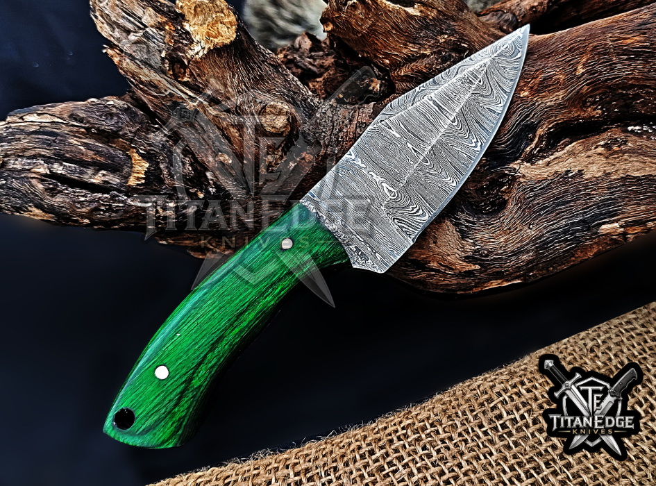 6.75" Handmade Damascus Steel Fixed Blade Knife with Leather Sheath