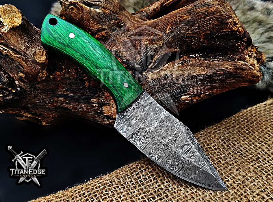 6.75" Handmade Damascus Steel Fixed Blade Knife with Leather Sheath
