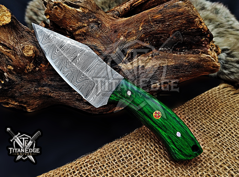 6.75" Handmade Damascus Steel Fixed Blade Knife with Leather Sheath