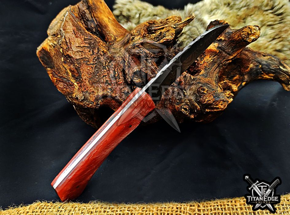 Personalized Handcrafted Damascus Hunting Knife, 8-Inch Full Tang Skinning Blade, Bushcraft EDC Tool, Resin Handle Camping Tool