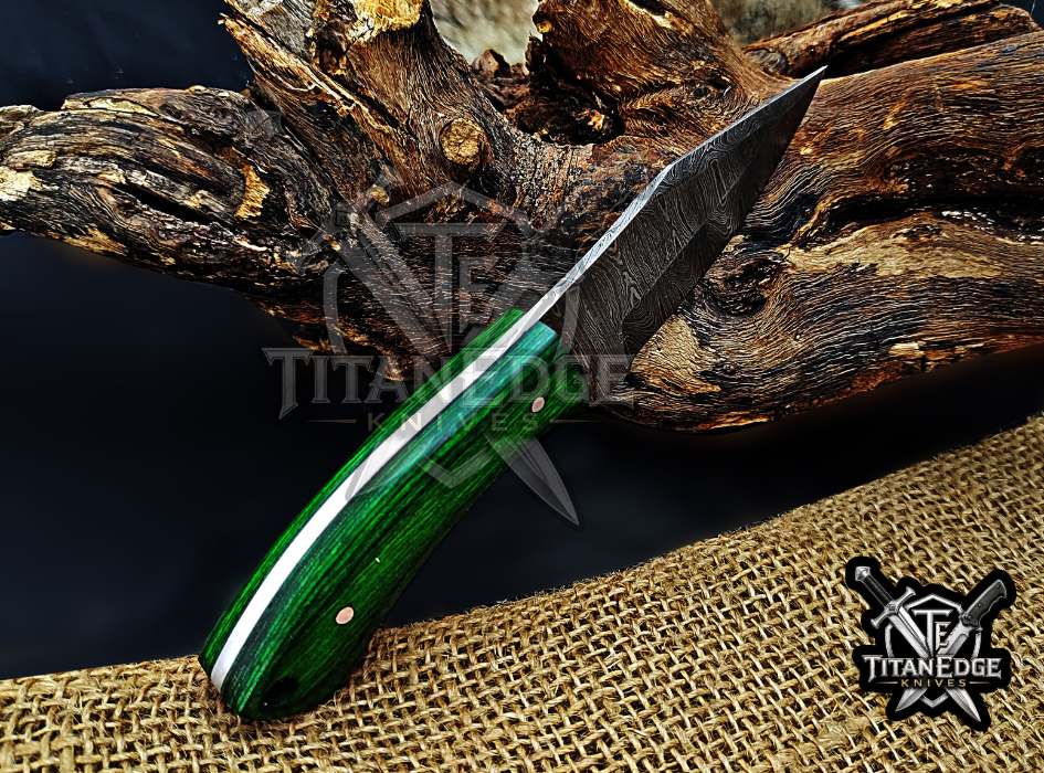 6.75" Handmade Damascus Steel Fixed Blade Knife with Leather Sheath