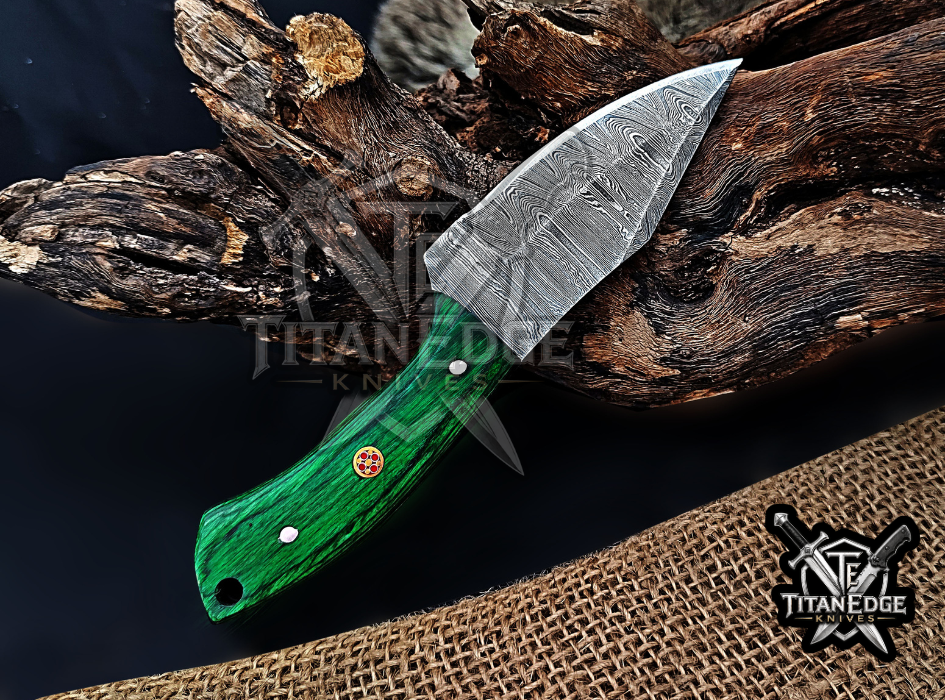 6.75" Handmade Damascus Steel Fixed Blade Knife with Leather Sheath
