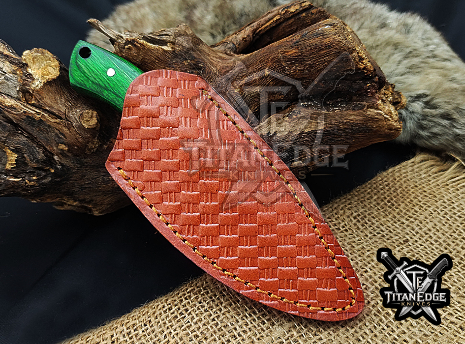 6.75" Handmade Damascus Steel Fixed Blade Knife with Leather Sheath