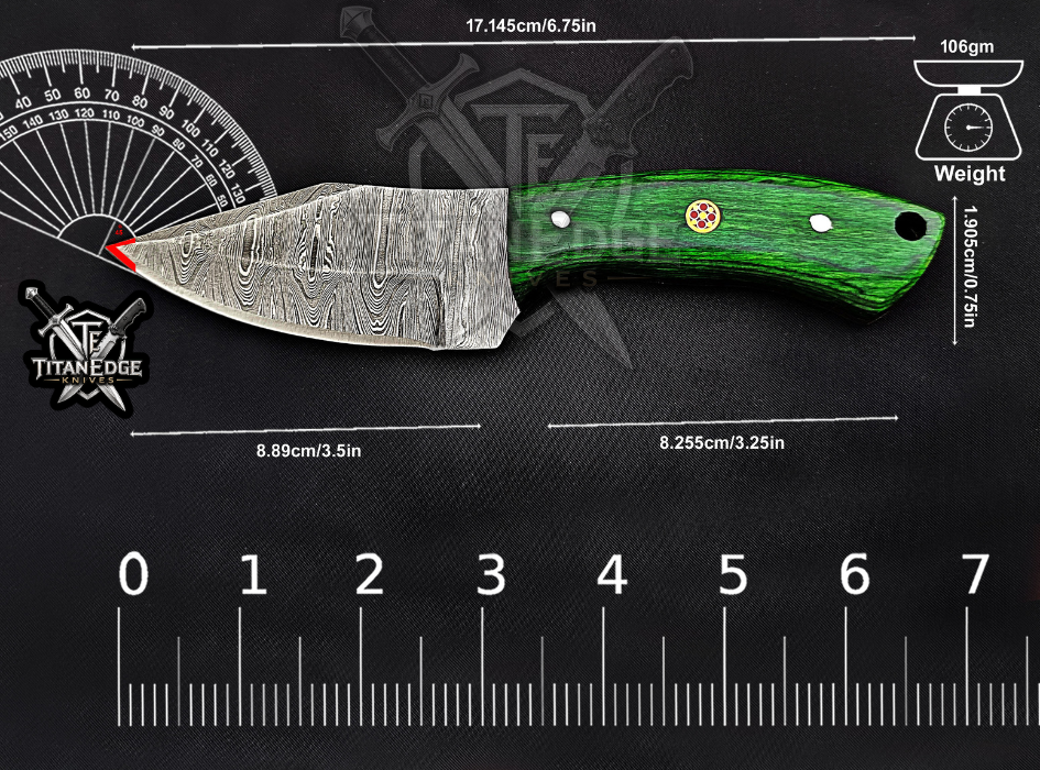 6.75" Handmade Damascus Steel Fixed Blade Knife with Leather Sheath
