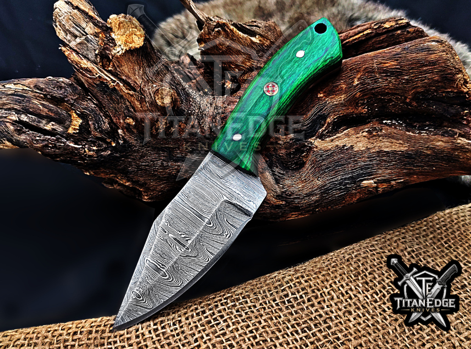 6.75" Handmade Damascus Steel Fixed Blade Knife with Leather Sheath