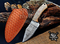 6.75" Handmade Damascus Steel Fixed Blade Knife with Leather Sheath
