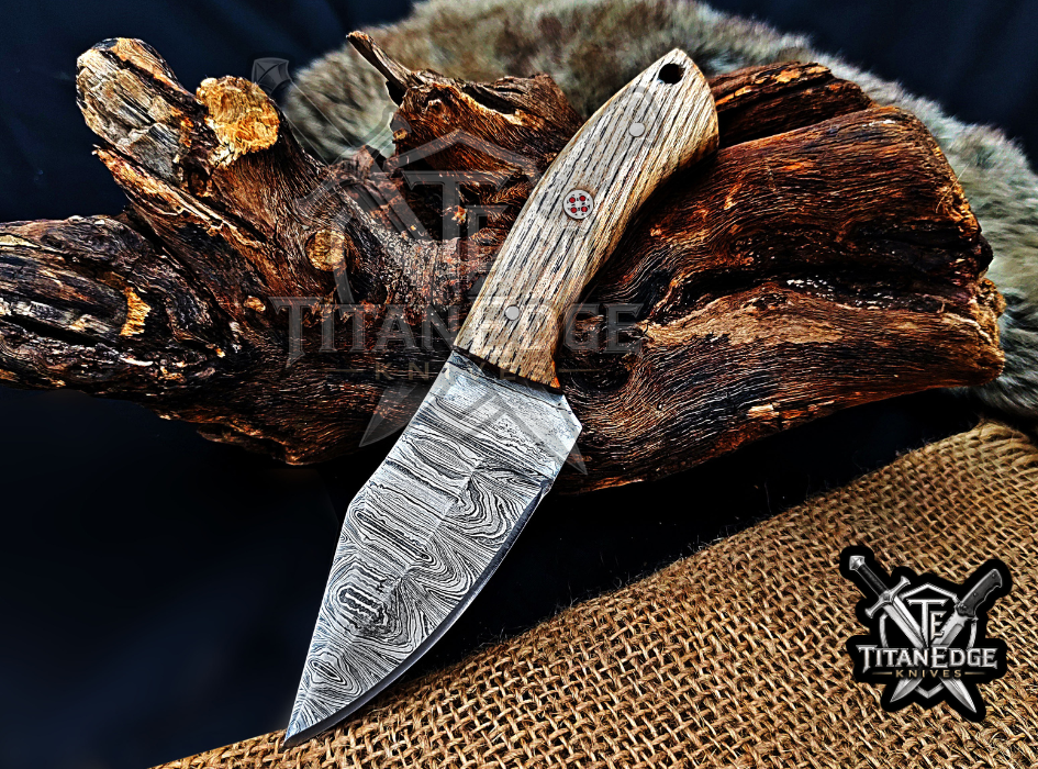 6.75" Handmade Damascus Steel Fixed Blade Knife with Leather Sheath