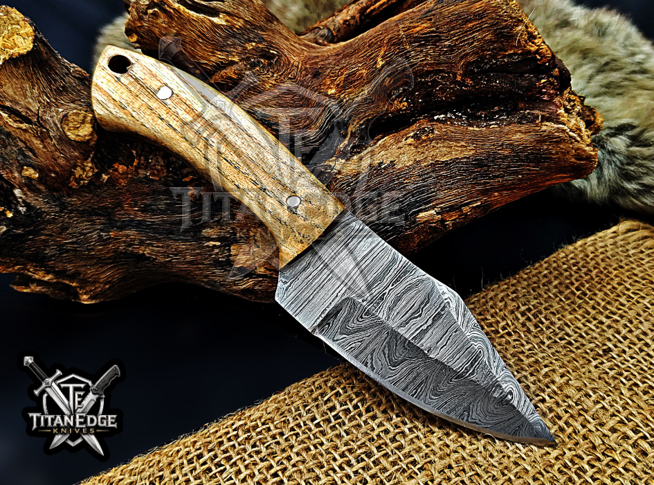 6.75" Handmade Damascus Steel Fixed Blade Knife with Leather Sheath
