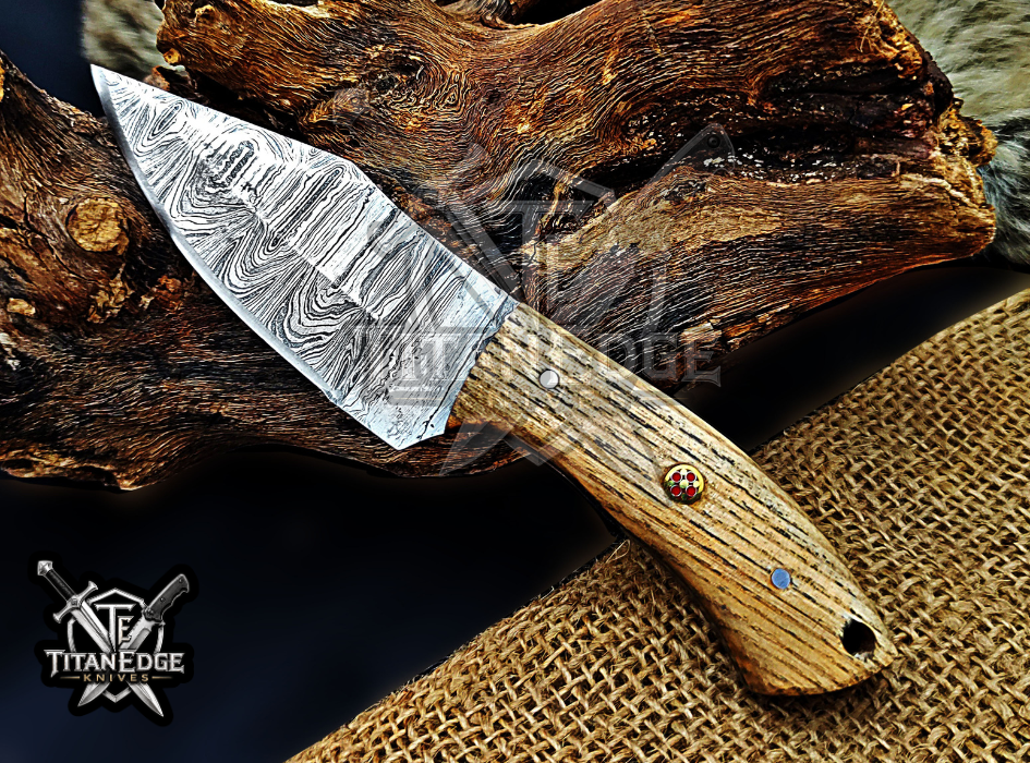 6.75" Handmade Damascus Steel Fixed Blade Knife with Leather Sheath
