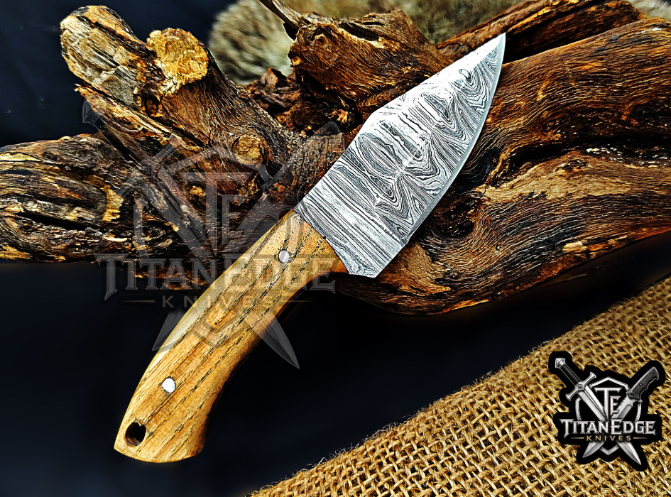 6.75" Handmade Damascus Steel Fixed Blade Knife with Leather Sheath