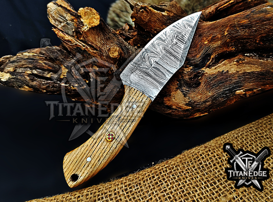 6.75" Handmade Damascus Steel Fixed Blade Knife with Leather Sheath