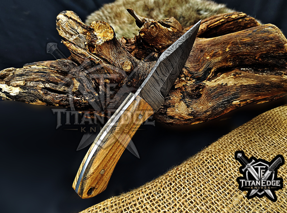 6.75" Handmade Damascus Steel Fixed Blade Knife with Leather Sheath
