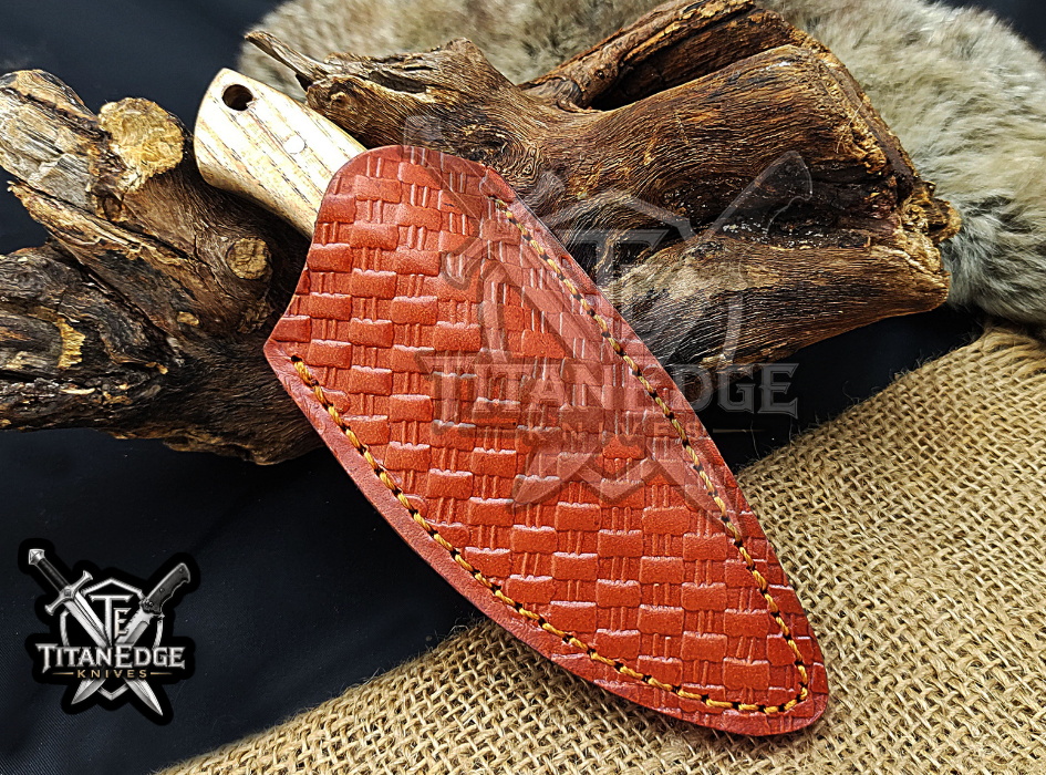 6.75" Handmade Damascus Steel Fixed Blade Knife with Leather Sheath