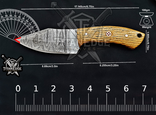 6.75" Handmade Damascus Steel Fixed Blade Knife with Leather Sheath