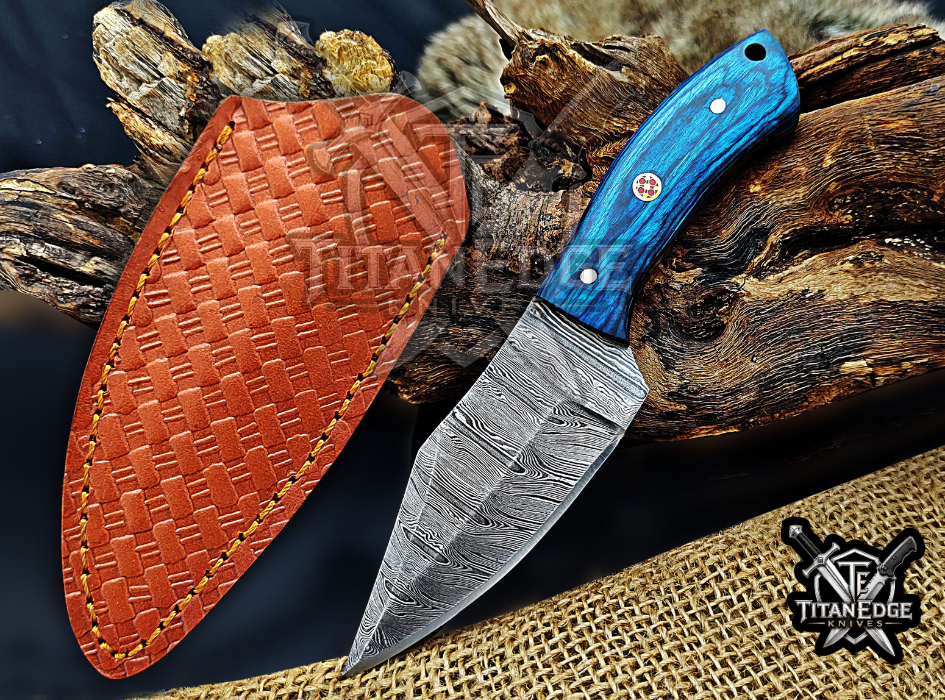 6.75" Handmade Damascus Steel Fixed Blade Knife with Leather Sheath