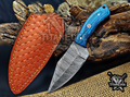 6.75" Handmade Damascus Steel Fixed Blade Knife with Leather Sheath