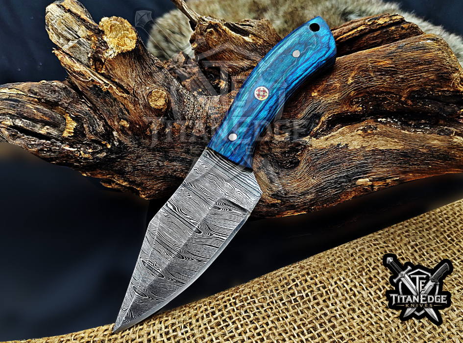 6.75" Handmade Damascus Steel Fixed Blade Knife with Leather Sheath