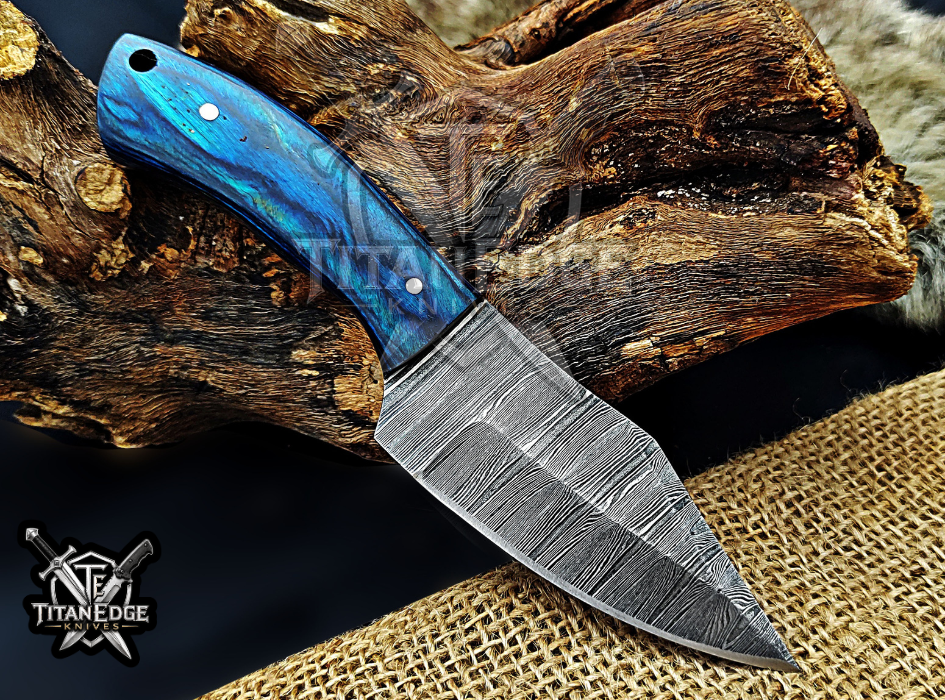 6.75" Handmade Damascus Steel Fixed Blade Knife with Leather Sheath