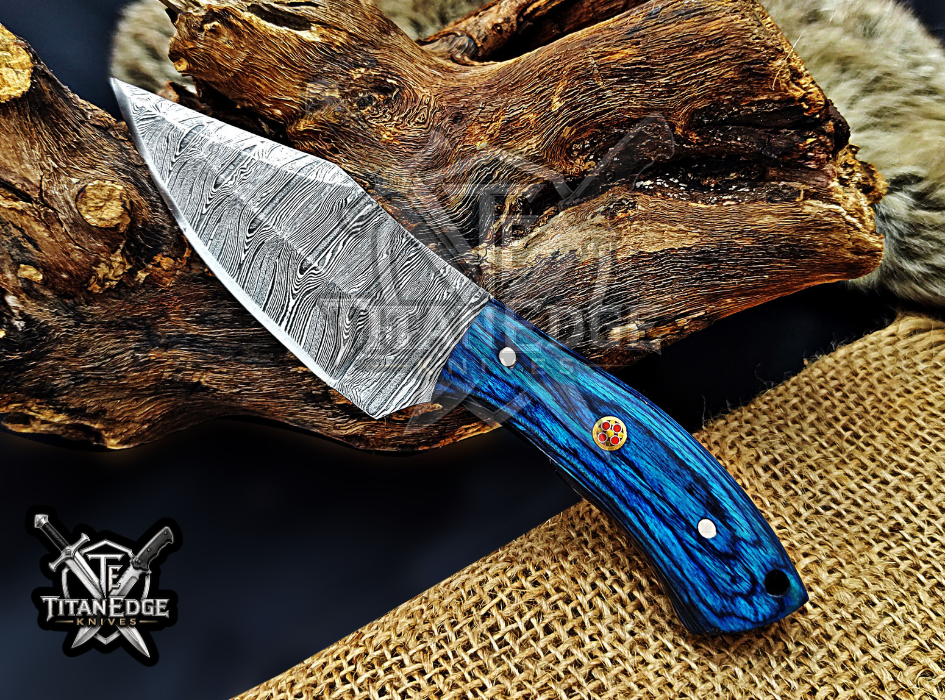 6.75" Handmade Damascus Steel Fixed Blade Knife with Leather Sheath