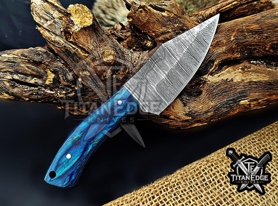 6.75" Handmade Damascus Steel Fixed Blade Knife with Leather Sheath