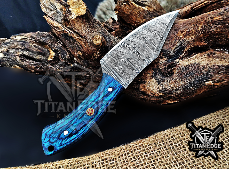 6.75" Handmade Damascus Steel Fixed Blade Knife with Leather Sheath