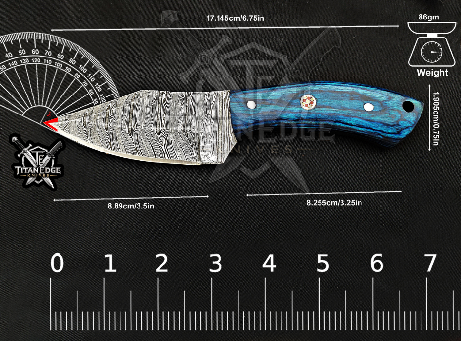6.75" Handmade Damascus Steel Fixed Blade Knife with Leather Sheath