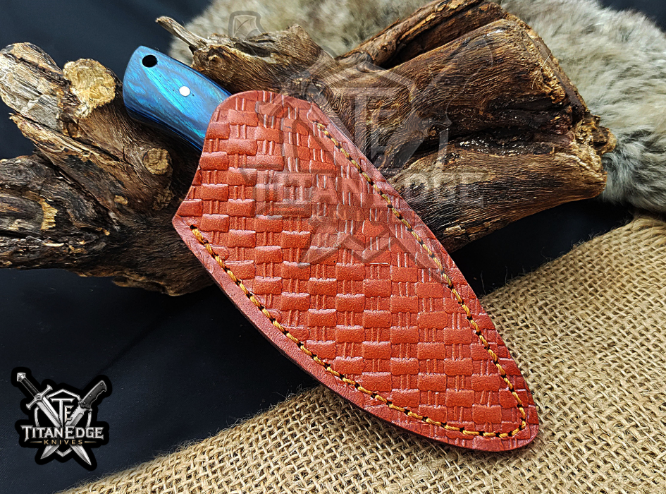 6.75" Handmade Damascus Steel Fixed Blade Knife with Leather Sheath