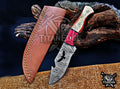Personalized Handcrafted Damascus Hunting Knife, 7.5-Inch Full Tang Skinning Blade, Bushcraft EDC Tool, Wood Handle Camping Tool
