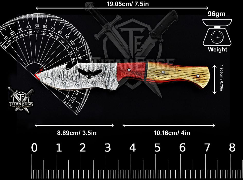 Personalized Handcrafted Damascus Hunting Knife, 7.5-Inch Full Tang Skinning Blade, Bushcraft EDC Tool, Wood Handle Camping Tool