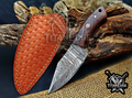 6.75" Handmade Damascus Steel Fixed Blade Knife with Leather Sheath