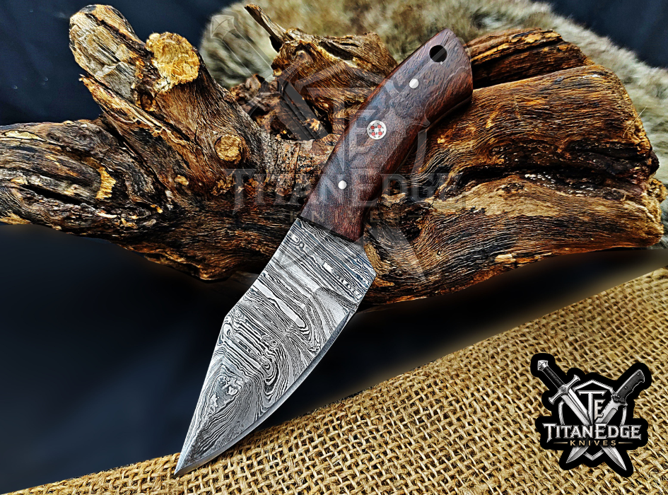 6.75" Handmade Damascus Steel Fixed Blade Knife with Leather Sheath