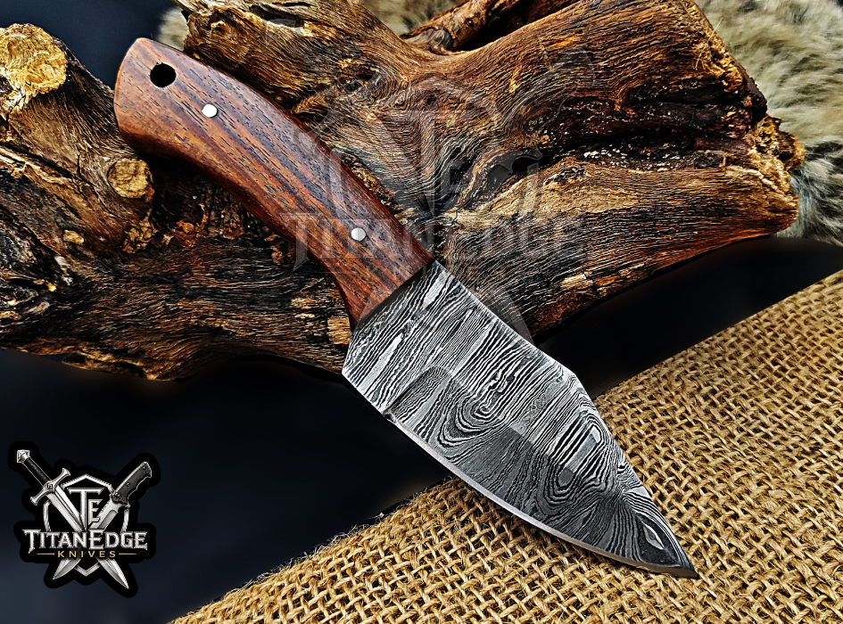 6.75" Handmade Damascus Steel Fixed Blade Knife with Leather Sheath