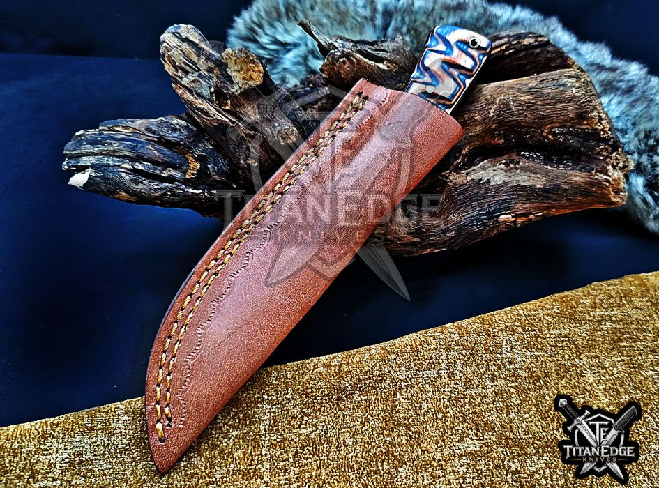 Personalized Handcrafted Damascus Hunting Knife, 8-Inch Full Tang Skinning Blade, Bushcraft EDC Tool, Wood Handle Camping Tool
