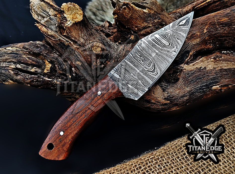 6.75" Handmade Damascus Steel Fixed Blade Knife with Leather Sheath
