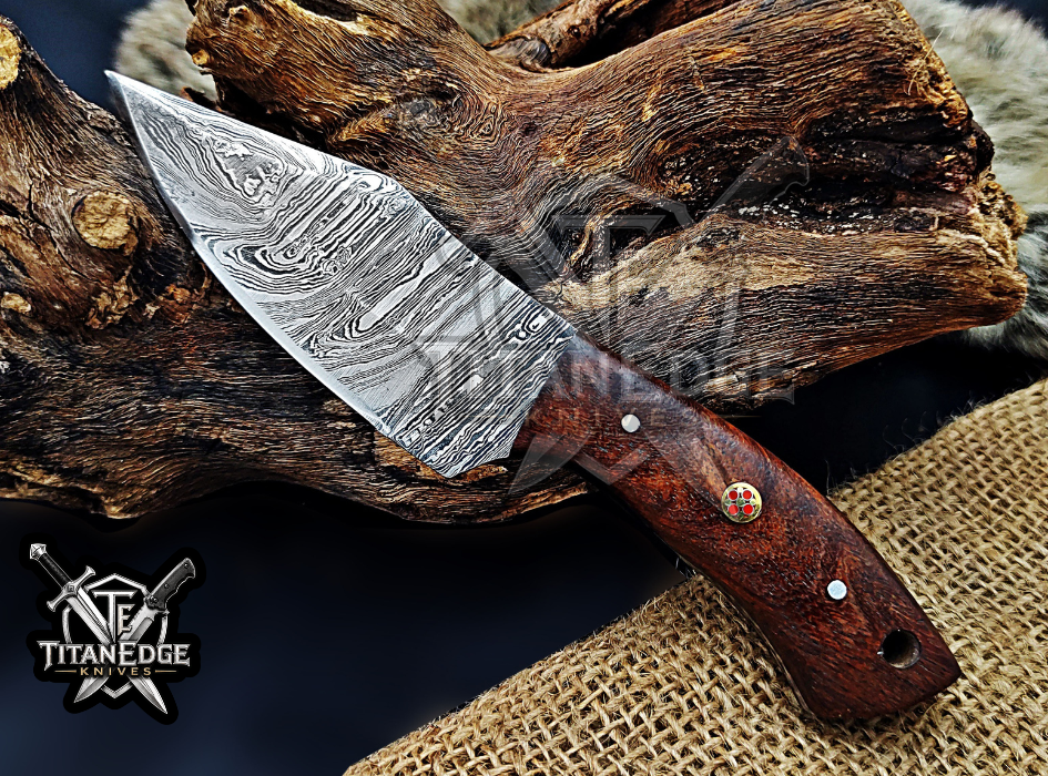 6.75" Handmade Damascus Steel Fixed Blade Knife with Leather Sheath