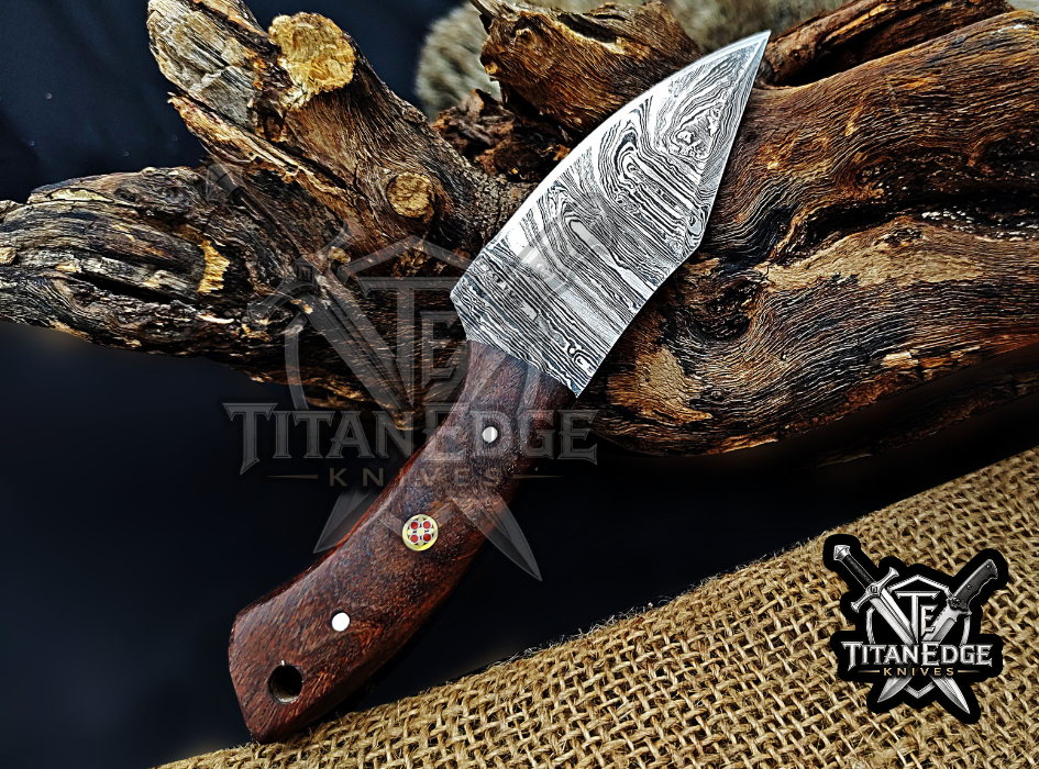 6.75" Handmade Damascus Steel Fixed Blade Knife with Leather Sheath