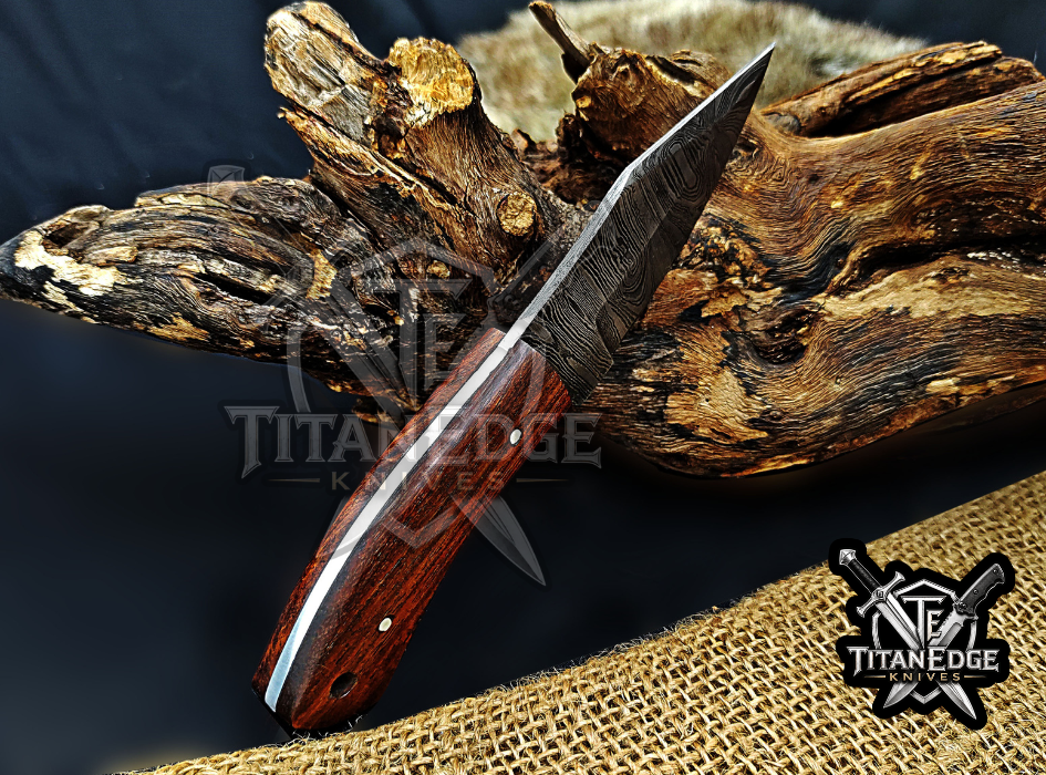 6.75" Handmade Damascus Steel Fixed Blade Knife with Leather Sheath