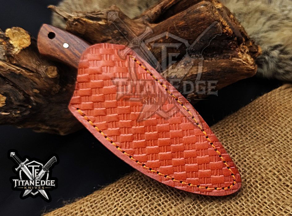 6.75" Handmade Damascus Steel Fixed Blade Knife with Leather Sheath
