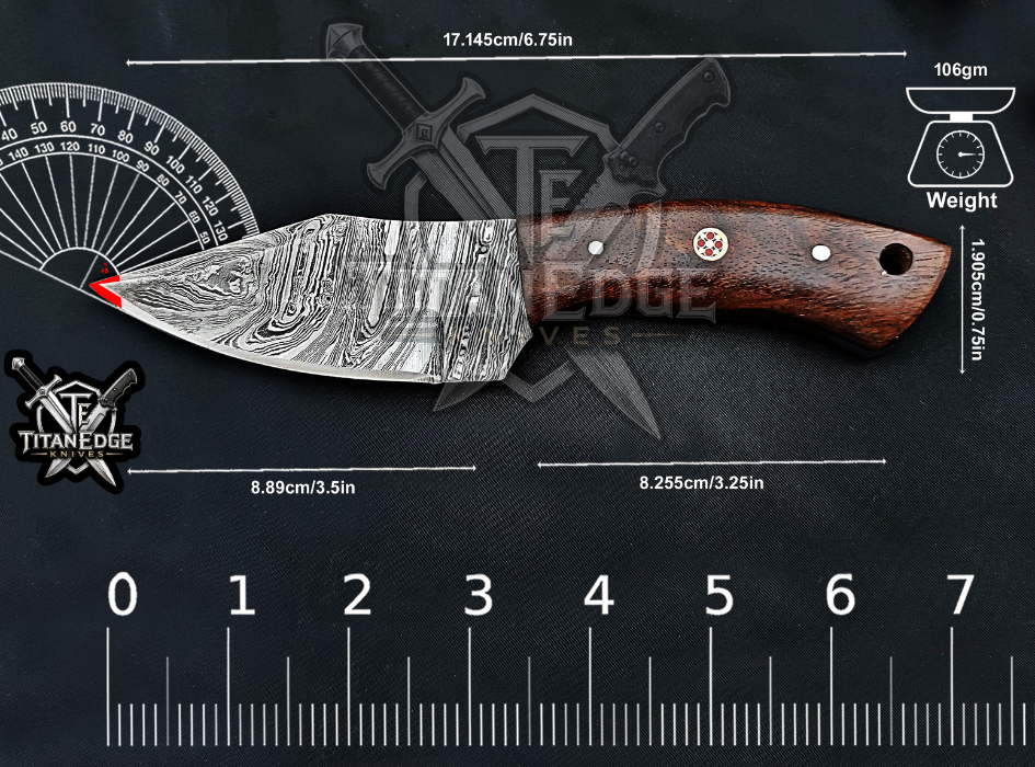 6.75" Handmade Damascus Steel Fixed Blade Knife with Leather Sheath
