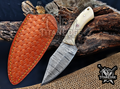 6.75" Handmade Damascus Steel Fixed Blade Knife with Leather Sheath