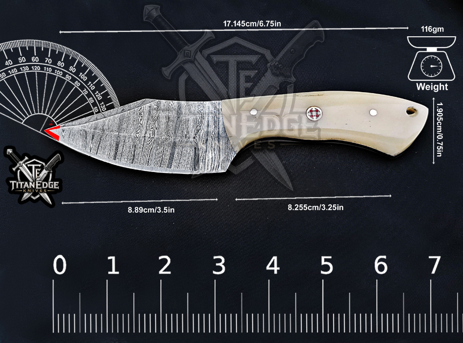 6.75" Handmade Damascus Steel Fixed Blade Knife with Leather Sheath
