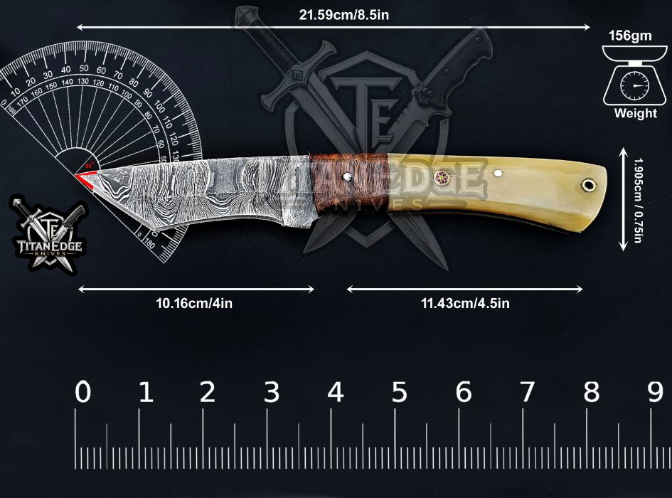 Personalized Handcrafted Damascus Hunting Knife, 8.5-Inch Full Tang Skinning Blade, Bushcraft EDC Tool, Wood Handle Camping Tool