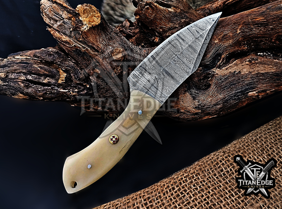 6.75" Handmade Damascus Steel Fixed Blade Knife with Leather Sheath