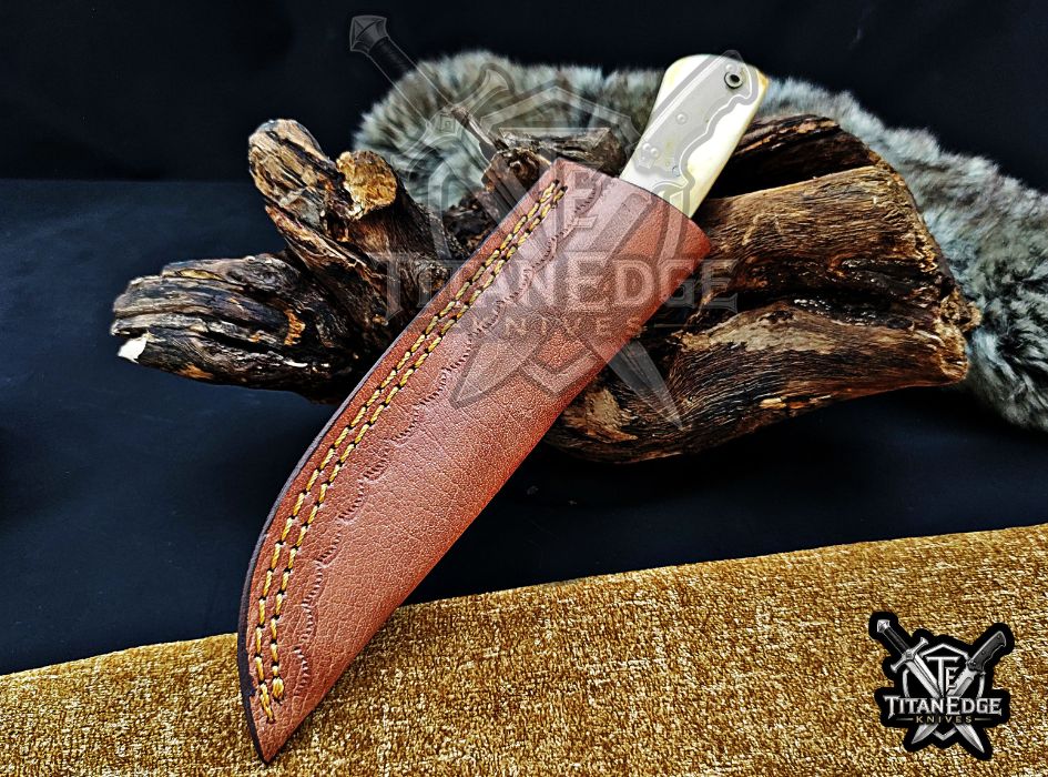 Personalized Handcrafted Damascus Hunting Knife, 8.5-Inch Full Tang Skinning Blade, Bushcraft EDC Tool, Wood Handle Camping Tool